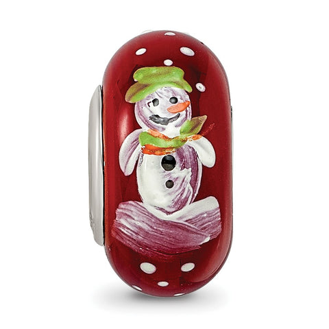 Hand Painted Feelin Frosty Fenton Glass Charm Bead in Sterling Silver