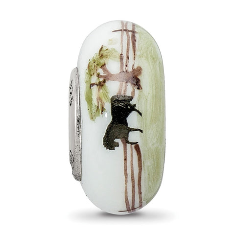 Hand Painted Horse & Barn Fenton Glass Charm Bead in Sterling Silver