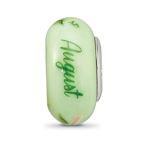 Hand Painted Gladiolas August Fenton Glass Charm Bead in Sterling Silver