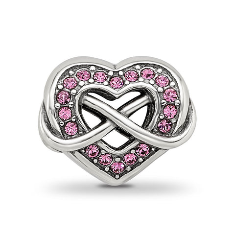 Swarovksi Crystal Infinity Symbol In Heart Charm Bead in Sterling Silver