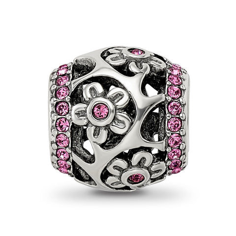 Swarovksi Crystal Flowers Charm Bead in Sterling Silver