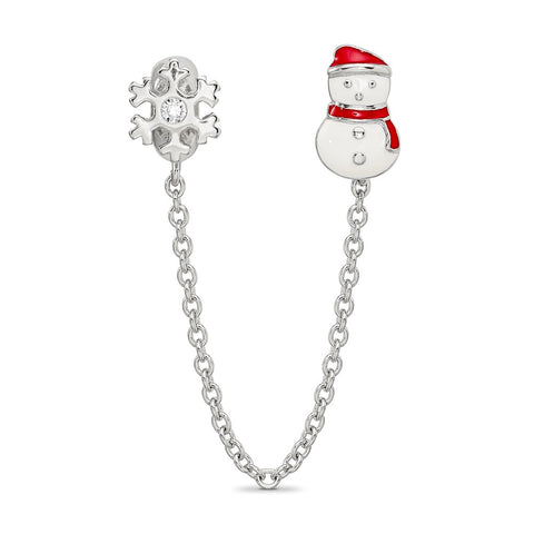 3In Security Chain Snowman & Flake CZ Charm Bead in Sterling Silver