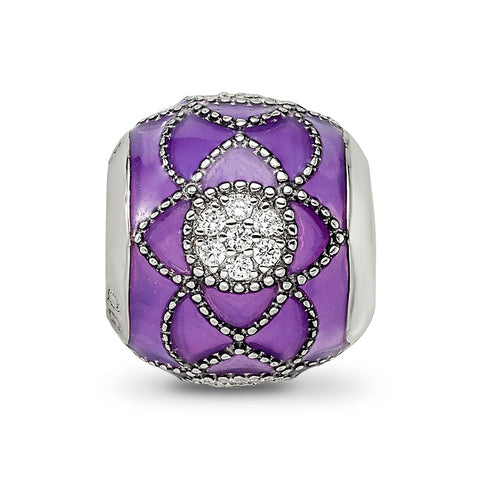 Czs Purple Enameled Charm Bead in Sterling Silver
