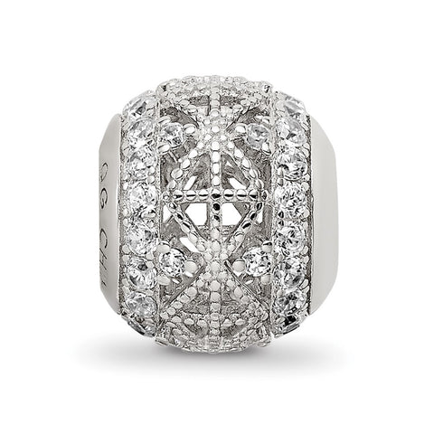 Laser Cut CZ Charm Bead in Sterling Silver