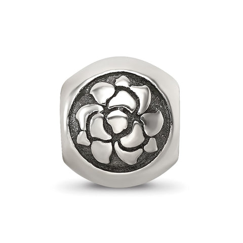 Antiqued Lotus Flower Charm Bead in Sterling Silver