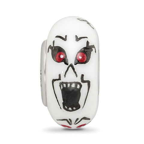 Hand Painted Ghouls,White Glass Charm Bead in Sterling Silver