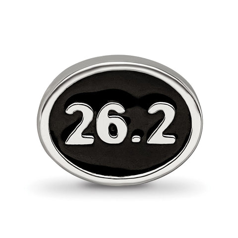 Black Enameled Marathon Charm Bead in Sterling Silver