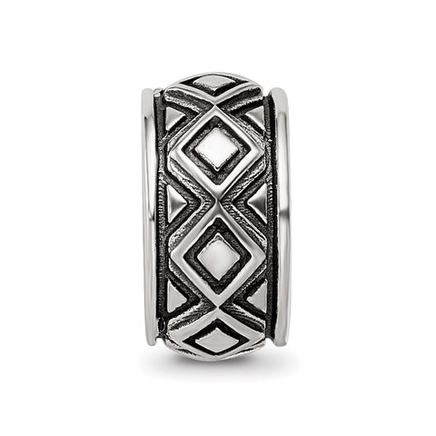 Antiqued Diamond Pattern Charm Bead in Sterling Silver