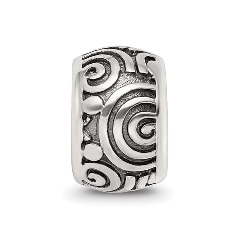 Antiqued Circle Swirls Pattern Charm Bead in Sterling Silver