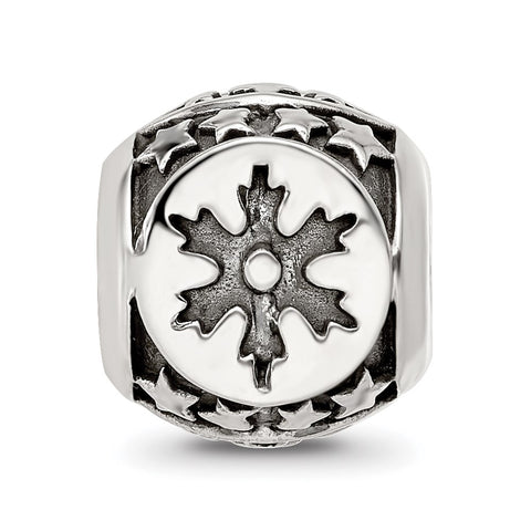 Antiqued Snow Flakes & Stars Pattern Charm Bead in Sterling Silver