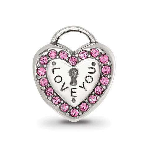 Crystal From Swarovski Heart Lock Charm Bead in Sterling Silver