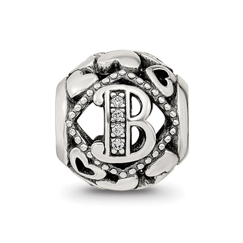 CZ Letter B Charm Bead in Sterling Silver