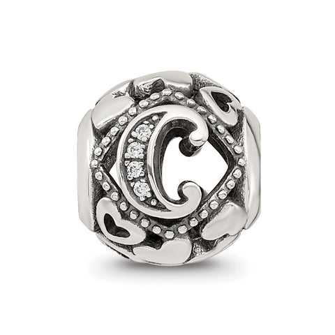 CZ Letter C Charm Bead in Sterling Silver