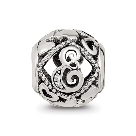 CZ Letter E Charm Bead in Sterling Silver