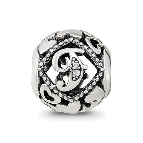 CZ Letter F Charm Bead in Sterling Silver