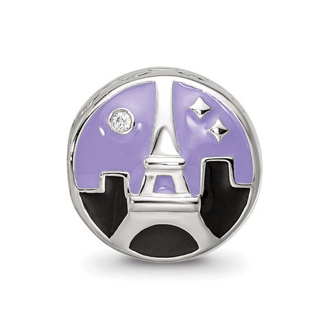 CZ Eifel Tower Scene Charm Bead in Sterling Silver