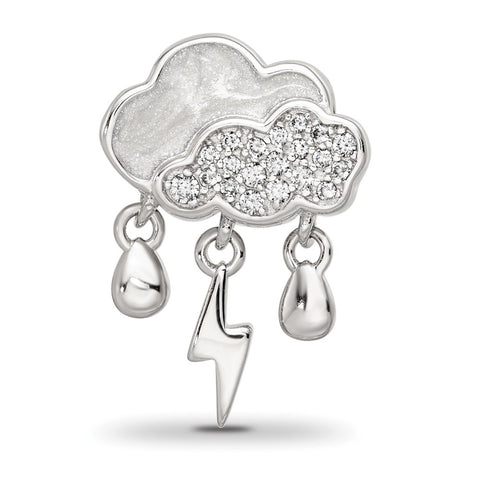 CZ Enamel Storm Cloud Charm Bead in Sterling Silver