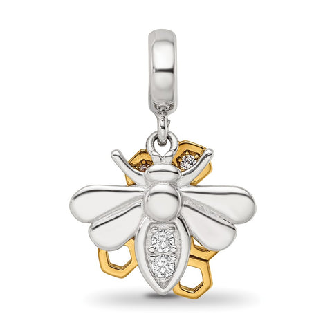 CZ Bee,Honeycomb 2-Piece Charm Dangle Bead in Sterling Silver