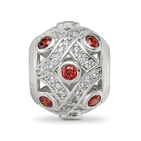 Orange,White CZ Cut-Out Charm Bead in Sterling Silver