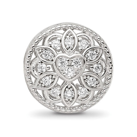 CZ Floral Cut-Out Charm Bead in Sterling Silver