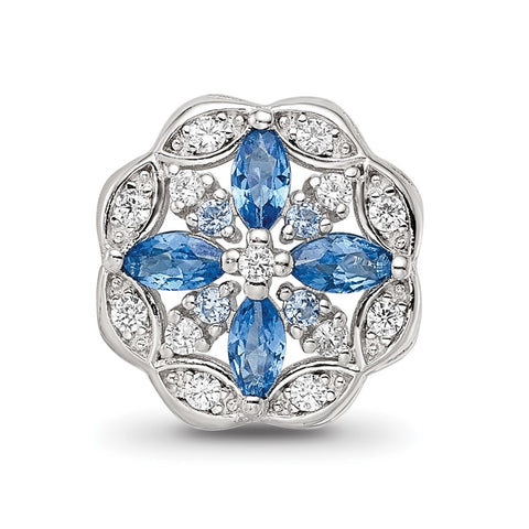 Blue Spinel & CZ Floral Charm Bead in Sterling Silver