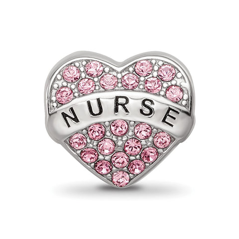 Crystals From Swarovski Nurse Heart Charm Bead in Sterling Silver