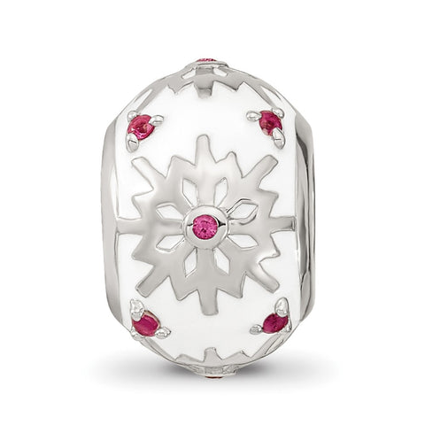 Enamel Crystal Snowflake Charm Bead in Sterling Silver