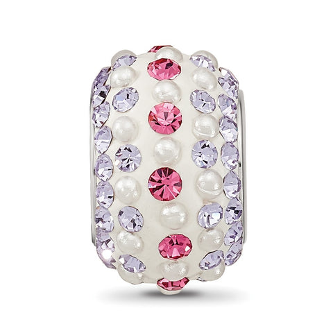 Rhod-Pl Pink,Purple Preciosa Crystal & Imitation Pearl Charm Bead in Sterling Silver