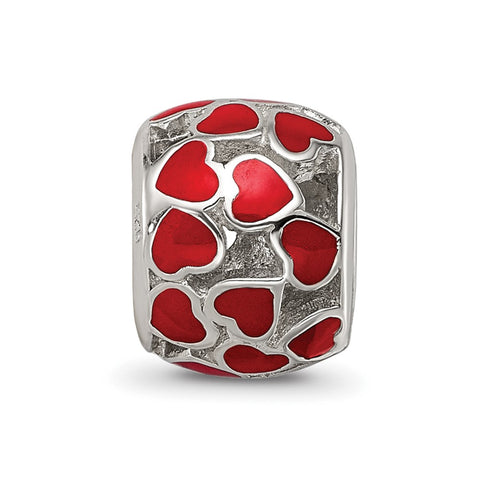 Enamel Heart Charm Bead in Sterling Silver