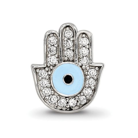 Enamel CZ Hamsa,Chamseh Charm Bead in Sterling Silver