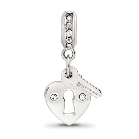 Crystals From Swarovski Heart Lock & Key Charm Bead in Sterling Silver