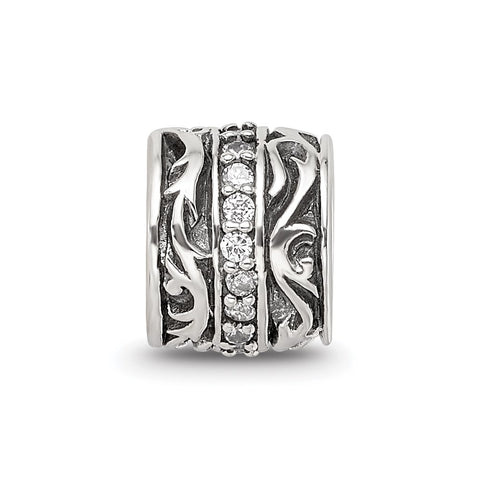 CZ Antiqued Swirl Design Charm Bead in Sterling Silver