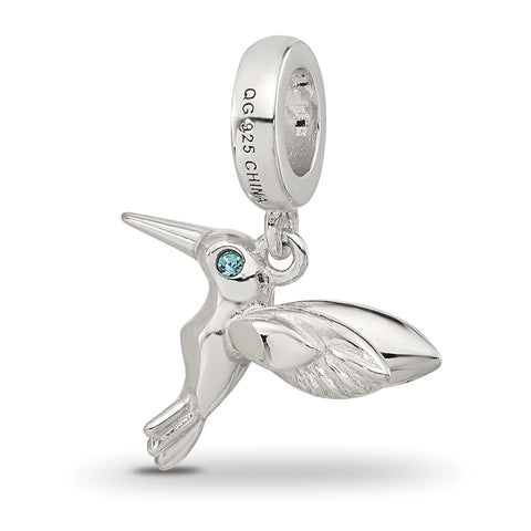 Sterling Silver Blue CZ Hummingbird Dangle Bead