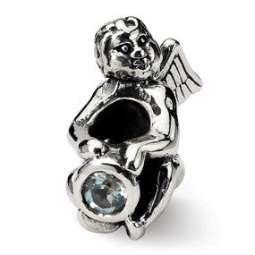 Sterling Silver March CZ Antiqued Bead Charm hide-image