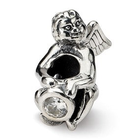 Sterling Silver April CZ Antiqued Bead Charm hide-image