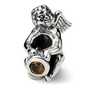 Sterling Silver November CZ Antiqued Bead Charm hide-image
