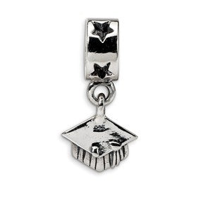 Sterling Silver Graduation Cap Dangle Bead Charm hide-image