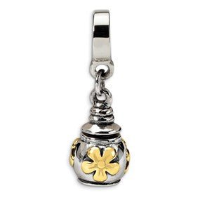 Sterling Silver & 14k Yellow Gold Floral Ash Dangle Bead Charm hide-image