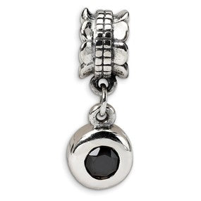 Sterling Silver Black CZ Round Dangle Bead Charm hide-image