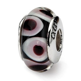 Sterling Silver Black/Pink Hand-blown Glass Bead Charm hide-image