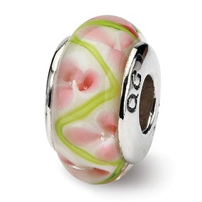 Sterling Silver Pink/Green Hand-blown Glass Bead Charm hide-image