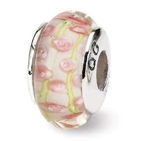 Sterling Silver Pink/Green Hand-blown Glass Bead Charm hide-image
