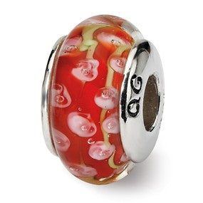 Sterling Silver Pink/Red Hand-blown Glass Bead Charm hide-image