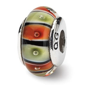 Sterling Silver Orange,Red/Lt Green Glass Bead Charm hide-image