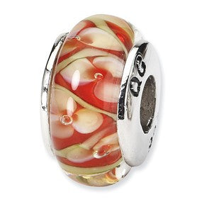 Sterling Silver Yellow/Red Floral Hand-blown Glass Bead Charm hide-image