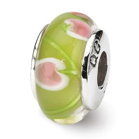 Sterling Silver Green/Pink Hand-blown Glass Bead Charm hide-image