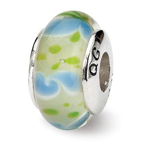 Sterling Silver Green/Blue Hand-blown Glass Bead Charm hide-image