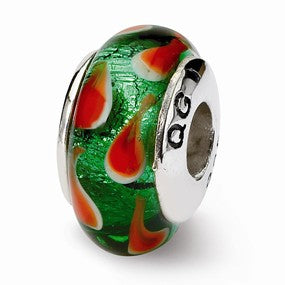 Sterling Silver Green/Red Hand-blown Glass Bead Charm hide-image