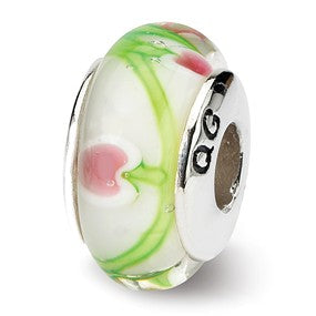 Sterling Silver White/Pink/Green Hand-blown Glass Bead Charm hide-image
