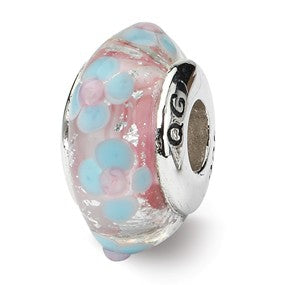 Sterling Silver Blue/Pink Hand-blown Glass Bead Charm hide-image